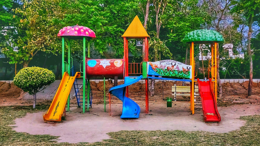 Colorful playground with a slide and climbing frame
