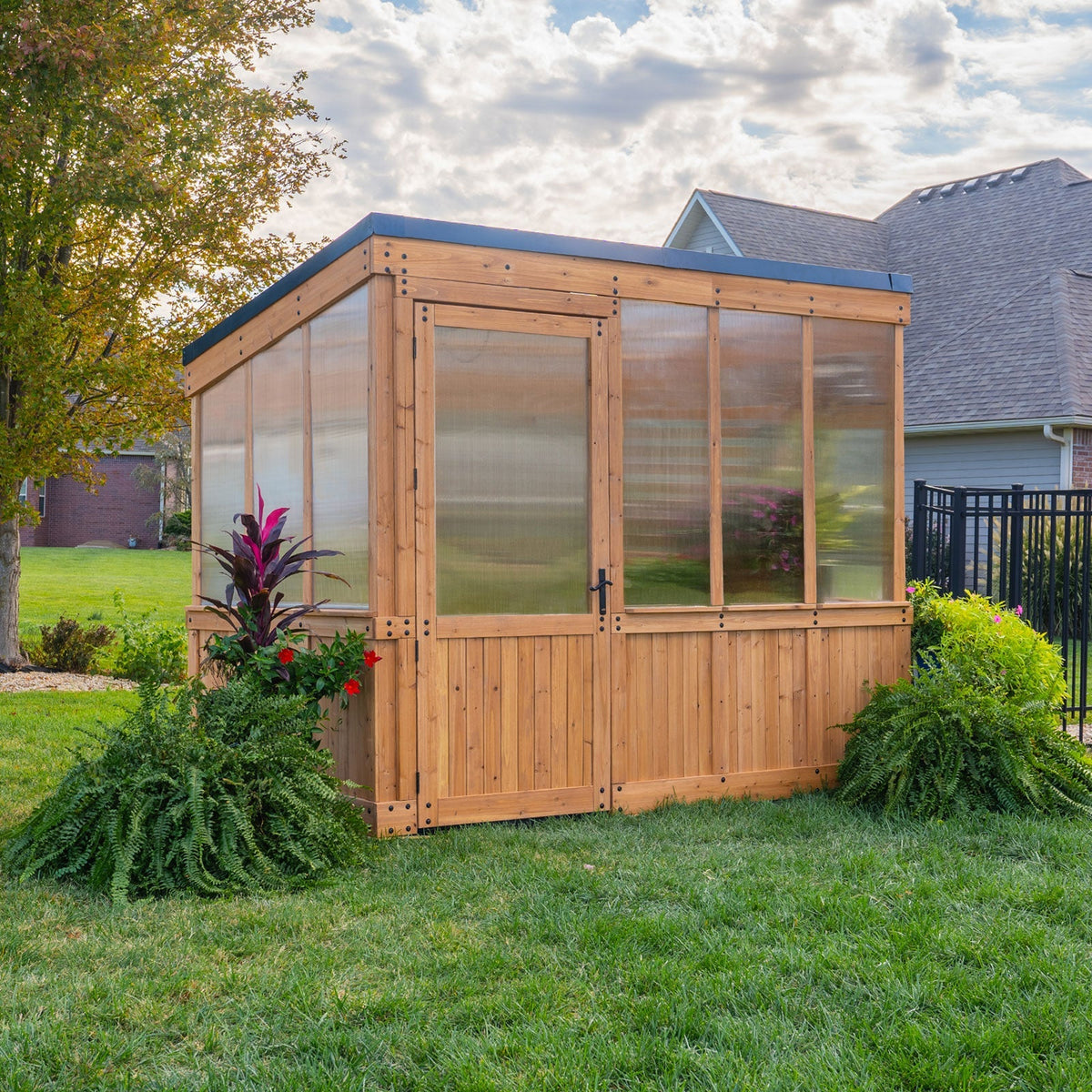 Cedar and polycarbonate greenhouse from Gaddy Gear