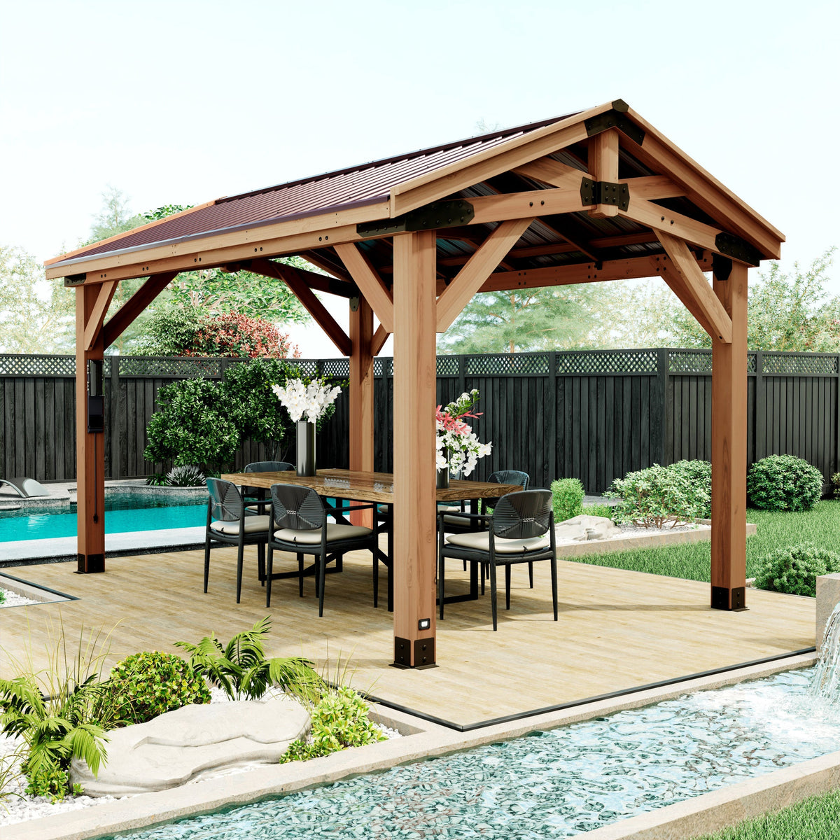 Wooden and metal gazebo from Gaddy Gear
